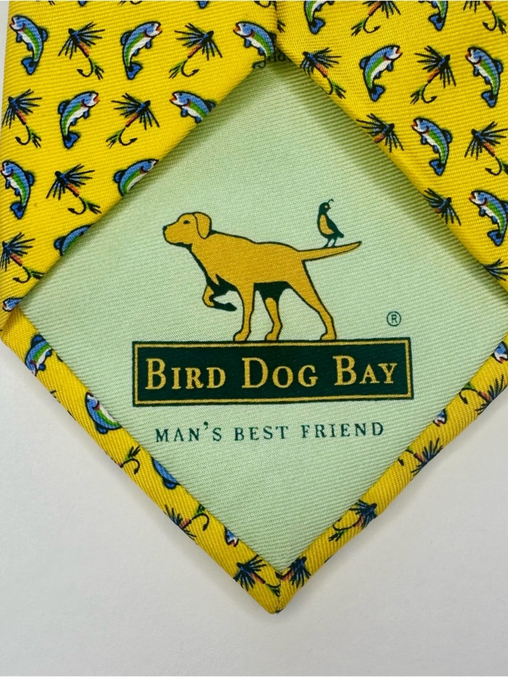 Fly Fishing BIRD DOG BAY Rainbow Trout & Lure Pattern Classic Silk Tie, 3.25” - Picture 3 of 9